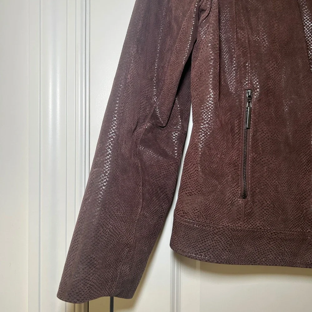 Terry Lewis Brown Snakeskin Embossed Genuine Leather Jacket Women Medium Moto